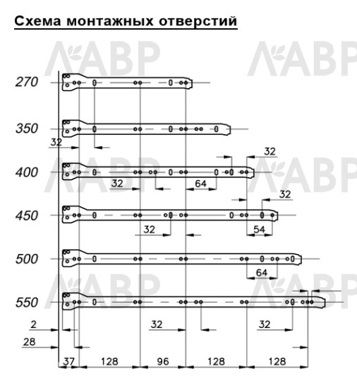 направляющие для ящика (метабокс) 150*450мм, 25кг белые/555.96.945 / 49128 / оптом и в розницу / мебельная фурнитура "ЛАВР"