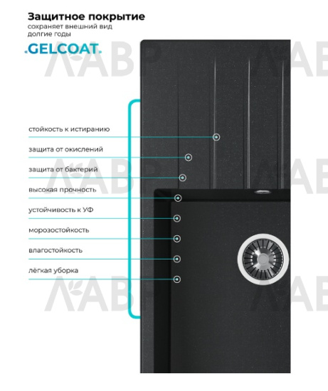 мойка мраморная Polygran Deka 780 №16 черный 780*500*200мм / 662178 / оптом и в розницу / мебельная фурнитура "ЛАВР"