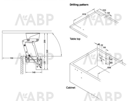 Комплект фурнитуры для подъемного стола 643.12.201 Hafele / 49961 / оптом и в розницу / мебельная фурнитура "ЛАВР"