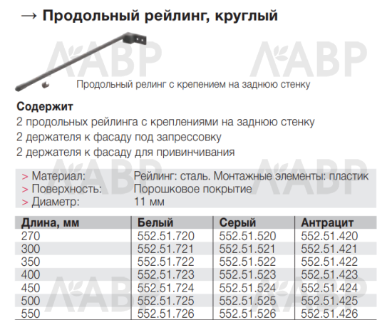 Комплект продольных круглых рейлингов для выдвижных ящиков Matrix Box 450мм белый 552.51.724 Hafele / 94129 / оптом и в розницу / мебельная фурнитура "ЛАВР"