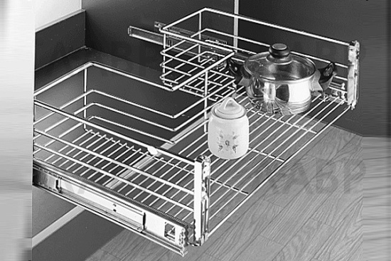 Выдвижная корзина под мойку 800мм с доводчиком хром PTJ008F-2-S / 25051 / оптом и в розницу / мебельная фурнитура "ЛАВР"