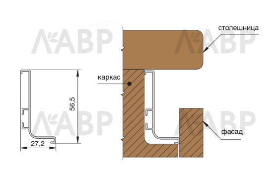 GOLA* ручка-профиль Г-образный, длина 4200мм, золото шлифованное(4шт) / 39501 / оптом и в розницу / мебельная фурнитура "ЛАВР"